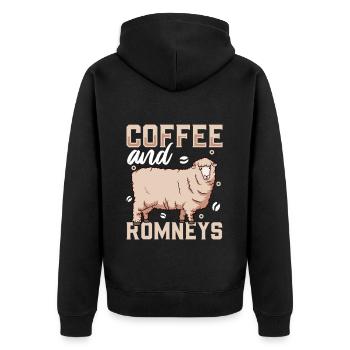 Kaffee und Romney-Schaf - Unisex Premium Bio Zip Hoodie - Schwarz - Hinten - Nico (187cm)