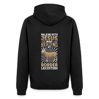 Jesus and Sheep - Border Leicester - Unisex Premium Organic Zip Hoodie - black - Back - Nico (187cm)