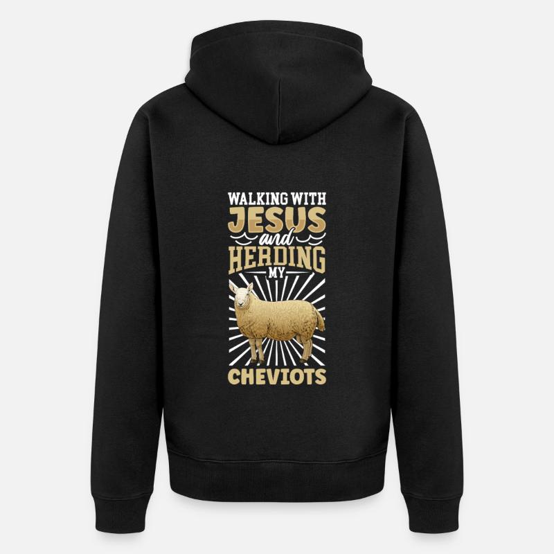 Jesus und Schaf - Cheviot-Schaf - Unisex Premium Bio Zip Hoodie - Schwarz