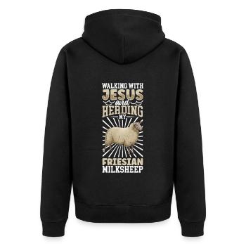 Jésus et les brebis - Brebis laitières de Frise orientale - Veste à capuche bio Premium Unisexe - noir - Dos - Nico (187cm)