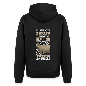 Jesus und Schaf - Leicester-Langwollschaf - Unisex Premium Bio Zip Hoodie - Schwarz - Hinten - Nico (187cm)