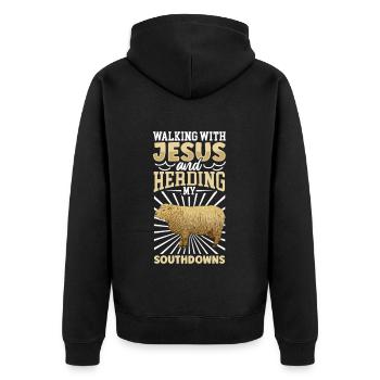 Jesus und Schaf - Southdown-Schaf - Unisex Premium Bio Zip Hoodie - Schwarz - Hinten - Nico (187cm)