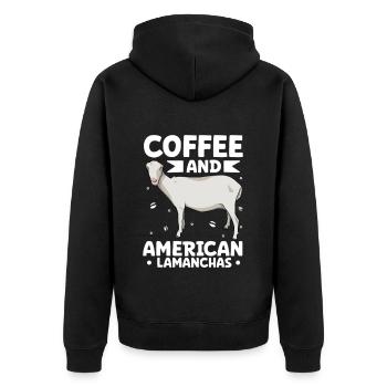 Kaffee und LaMancha-Ziege - Unisex Premium Bio Zip Hoodie - Schwarz - Hinten - Nico (187cm)