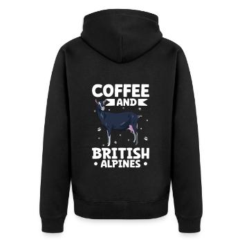 Coffee and British Alpine Goat - Unisex Premium Organic Zip Hoodie - black - Back - Nico (187cm)