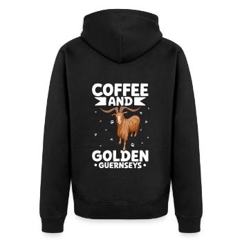 Coffee and Golden Guernsey Goat - Unisex Premium Organic Zip Hoodie - black - Back - Nico (187cm)