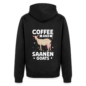 Kaffee und Saanenziege - Unisex Premium Bio Zip Hoodie - Schwarz - Hinten - Nico (187cm)
