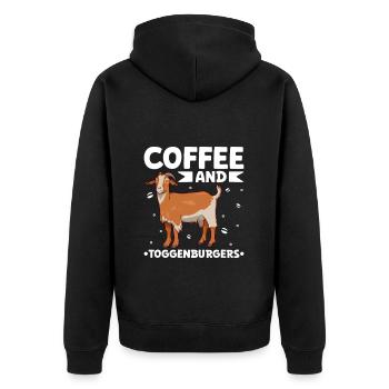 Kaffee und Toggenburger Ziege - Unisex Premium Bio Zip Hoodie - Schwarz - Hinten - Nico (187cm)