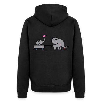 Großer Elefant zieht kleinen Elefanten - Unisex Premium Bio Zip Hoodie - Schwarz - Hinten - Nico (187cm)