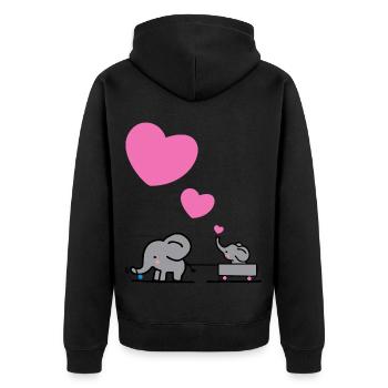 Großer Elefant zieht kleinen Elefanten mit Herz - Unisex Premium Bio Zip Hoodie - Schwarz - Hinten - Nico (187cm)