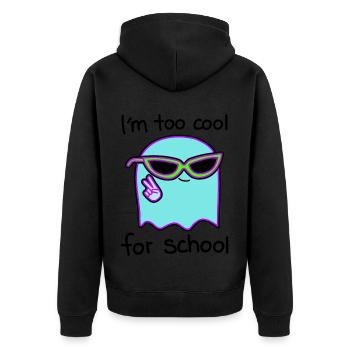 Lässig und frech zu cool für Schule - Unisex Premium Bio Zip Hoodie - Schwarz - Hinten - Nico (187cm)
