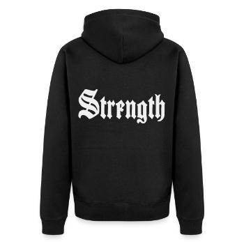 Power and Determination: Strength - Unisex Premium Organic Zip Hoodie - black - Back - Nico (187cm)