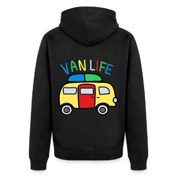 Freiheit und Abenteuer: Camping Leben - Unisex Premium Bio Zip Hoodie - Schwarz - Hinten - Nico (187cm)