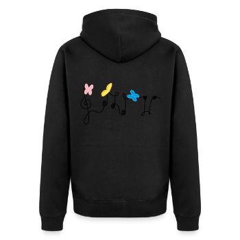 Harmonie: Musiknoten und Schmetterlinge - Unisex Premium Bio Zip Hoodie - Schwarz - Hinten - Nico (187cm)