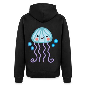 Niedlichkeit und Freude, glückliche Kawaii Qualle - Unisex Premium Bio Zip Hoodie - Schwarz - Hinten - Nico (187cm)