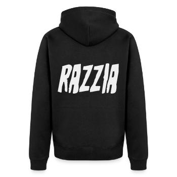 Einsatz und Kontrolle Razzia - Unisex Premium Bio Zip Hoodie - Schwarz - Hinten - Nico (187cm)
