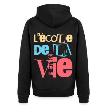 Erfahrungen und Wachstum: Schule des Lebens - Unisex Premium Bio Zip Hoodie - Schwarz - Hinten - Nico (187cm)