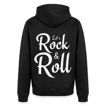 Let’s Rock and Roll - Musique Proverbes - Veste à capuche bio Premium Unisexe - noir - Dos - Nico (187cm)