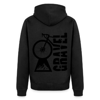 Gravel bike design with wheel and mountain motif - Unisex Premium Organic Zip Hoodie - black - Back - Nico (187cm)