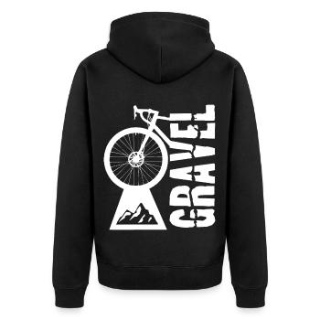 Gravel bike design with wheel and mountain motif - Unisex Premium Organic Zip Hoodie - black - Back - Nico (187cm)