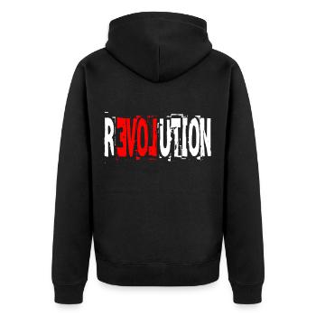 Revolution Liebe - Unisex Premium Bio Zip Hoodie - Schwarz - Hinten - Nico (187cm)
