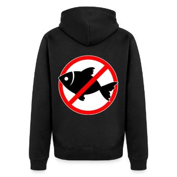 Fisch verboten - Fische - Unisex Premium Bio Zip Hoodie - Schwarz - Hinten - Nico (187cm)