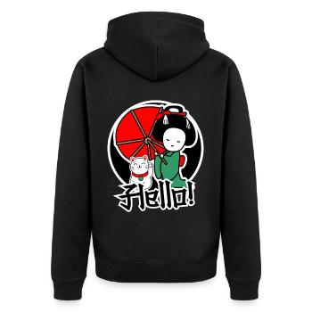 Le chat japonais et les femmes sont amis - Veste à capuche bio Premium Unisexe - noir - Dos - Nico (187cm)