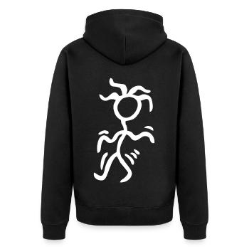 Tanzendes Strichmännchen mit wilden Haaren - Unisex Premium Bio Zip Hoodie - Schwarz - Hinten - Nico (187cm)