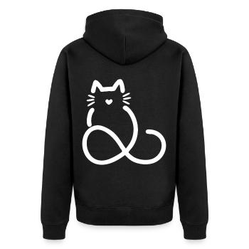 unendliche Liebe Herzform Katze - Unisex Premium Bio Zip Hoodie - Schwarz - Hinten - Nico (187cm)