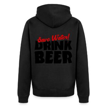 Spare Wasser! Trink Bier - Unisex Premium Bio Zip Hoodie - Schwarz - Hinten - Nico (187cm)
