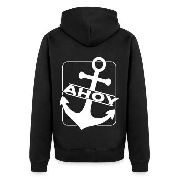 Ahoi Segeln Anker - Unisex Premium Bio Zip Hoodie - Schwarz - Hinten - Nico (187cm)