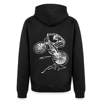 Freeride Trial Bike Radfahren - Unisex Premium Bio Zip Hoodie - Schwarz - Hinten - Nico (187cm)