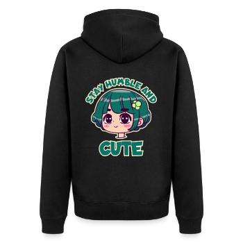 Bleib bescheiden und süß - Anime Girl - Unisex Premium Bio Zip Hoodie - Schwarz - Hinten - Nico (187cm)