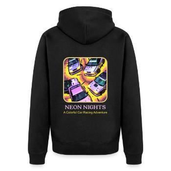 Neon Nights: Ein farbenfrohes Autorennen-Abenteuer - Unisex Premium Bio Zip Hoodie - Schwarz - Hinten - Nico (187cm)