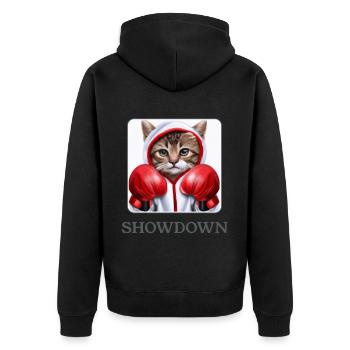 Showdown. The cute boxing cat. Feline - Unisex Premium Organic Zip Hoodie - black - Back - Nico (187cm)