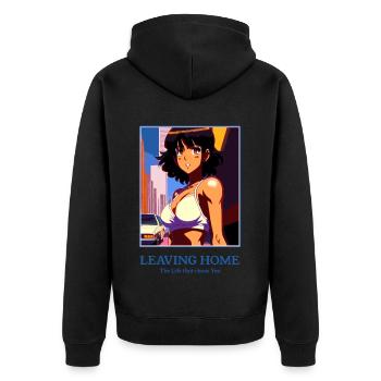 Mädchen bricht auf in ein neues Leben - Unisex Premium Bio Zip Hoodie - Schwarz - Hinten - Nico (187cm)