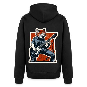 Cat Rage and the Guitar Playing Rock Cat - Unisex Premium Organic Zip Hoodie - black - Back - Nico (187cm)