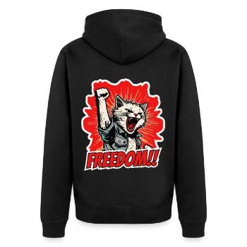 Rebellious cat screams for freedom and power - Unisex Premium Organic Zip Hoodie - black - Back - Nico (187cm)
