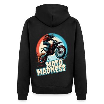 Crazy Madness Motocross - Unisex Premium Organic Zip Hoodie - black - Back - Nico (187cm)