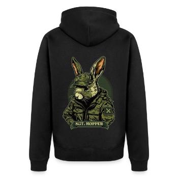 Hase militärischen Waldverteidigungskommandos - Unisex Premium Bio Zip Hoodie - Schwarz - Hinten - Nico (187cm)