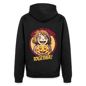 Lachendes Mädchen mit Katze Lustig Bunt - Unisex Premium Bio Zip Hoodie - Schwarz - Hinten - Nico (187cm)