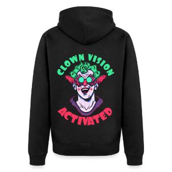 Clown view activated - Unisex Premium Organic Zip Hoodie - black - Back - Nico (187cm)