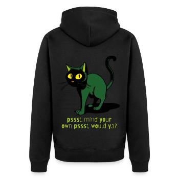 kümmer Dich um dein eigenes psst, Vintage Katze - Unisex Premium Bio Zip Hoodie - Schwarz - Hinten - Nico (187cm)