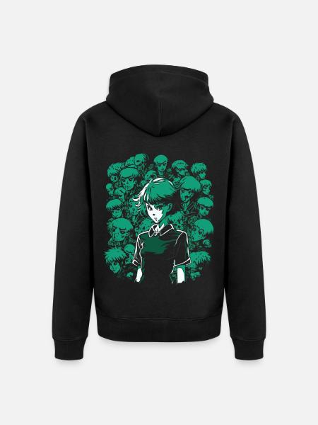 Skull, Bones and Cartoon Girl - Unisex Premium Organic Zip Hoodie - black