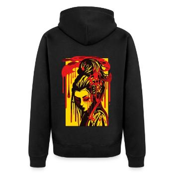 Gouttes colorées et geisha japonaise - Veste à capuche bio Premium Unisexe - noir - Dos - Nico (187cm)