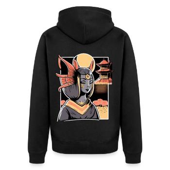 Chat Femme Et Sanctuaire Japonais Paysage - Veste à capuche bio Premium Unisexe - noir - Dos - Nico (187cm)