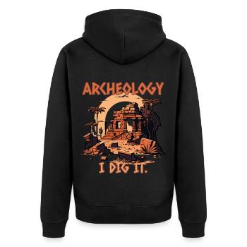 Ich mag Archeologie - Unisex Premium Bio Zip Hoodie - Schwarz - Hinten - Nico (187cm)