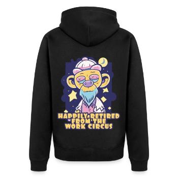 happy retired after work circus - Unisex Premium Organic Zip Hoodie - black - Back - Nico (187cm)