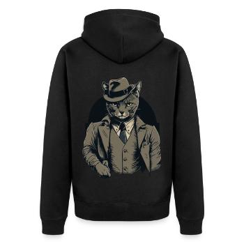 1920s Gangster Cat Leader of a Cat Gang - Unisex Premium Organic Zip Hoodie - black - Back - Nico (187cm)
