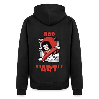 schlechte Kunst Katze Japan Geisha trashiges Chaos - Unisex Premium Bio Zip Hoodie - Schwarz - Hinten - Nico (187cm)
