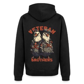 Cartoon Huhn: Rooster, Soldat, Veteran, Brüder - Unisex Premium Bio Zip Hoodie - Schwarz - Hinten - Nico (187cm)
